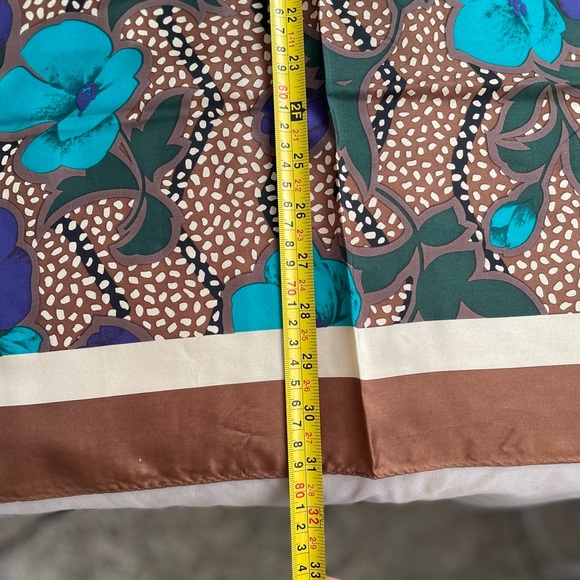 Vtg Christian Dior Floral Scarf in Blue and Brown - Picture 2 of 5